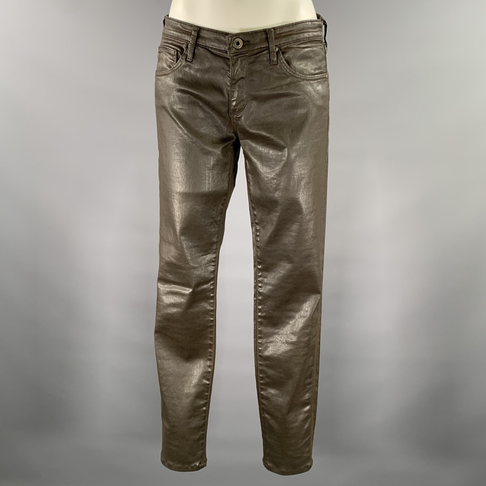 ADRIANO GOLDSCHMIED Size 32 Brown Faux Leather Cotton Blend Skinny Pants