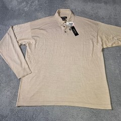 Murano Mens L Polo Shirt Tan Beige 100% Washable Silk Knit Long Sleeve Sweater