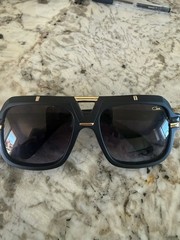 Cazal Men’s Rectangular Sunglasses Black Plastic Frame Gray Tinted Lenses
