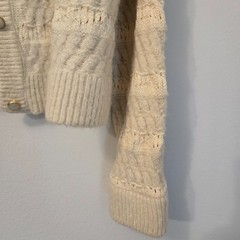 Women’s Textured Knit Ivory Cardigan Med Button Front Crochet Granny Cottagecore