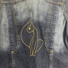 Vintage Y2K Baby Phat Women’s Blue Jean Jacket Gold Embroidered Cat Logo Size M