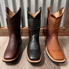 MEN’S SOFT TOE WORK BOOTS AMERICAN FLAG STYLE LEATHER INSIDE SHAFT RUBBER SOLE