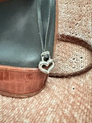 Brighton Black/Brown Crescent Shoulder Bag Zip Braided Strap Heart Charm