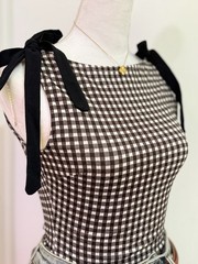 CIDER Women’s Gingham Tie Shoulder Top XXS Black White NWT