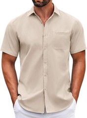 Mens Short Sleeve Casual Button Down Shirts Summer Untucked Dress Shirts