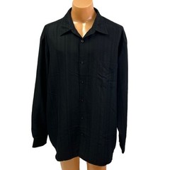 Claiborne Mens 2XLT Black Shiny Stripe Long Sleeve PolyRayon Button Down Shirt