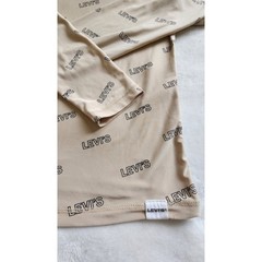 Y2K Levis Womens Tan All Over Logo Print Mock Neck Capsule Long Sleeve Top L