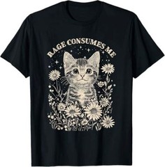 Cute Cat Rage Consumes Me Funny Sarcastic Kitten Flower T-Shirt