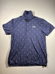 Under Armour Playoff Polo Men’s M Navy Sailboat Print Snap Collar Golf Shirt