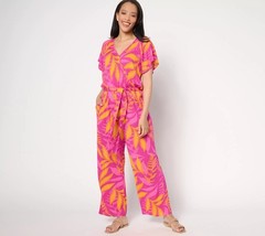 Anybody Regular Wide Leg Faux Wrap Vacation Jumpsuit Fuchsia 2X New