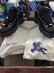 Burberry Black Leather Hiking Boots Size 45 Made in Italy