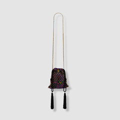 $1651 ETRO Women’s Purple Chatelaine Stud Embroidered Chain Shoulder Purse Bag
