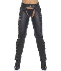 Women’s Real Leather Chaps Laces Up Black Leather Chaps Ladies Laces Up Chaps