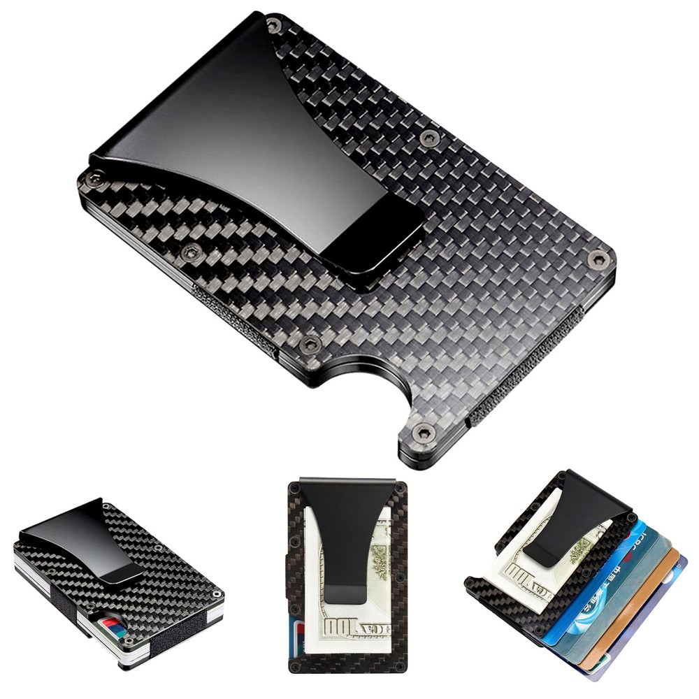 Men’s RFID Blocking Slim Money Clip Carbon Fiber Wallet ID Credit Card Holder
