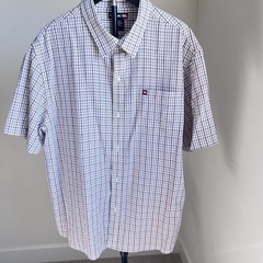 Tony Hawk Men’s X- Large White/Red Plaid Gingham Short Sleeve Button Up Shirt