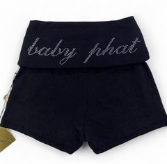 Baby Phat Black Rhinestone Logo Foldover Waist Stretch Shorts L