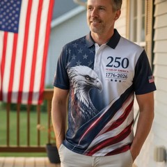 USA 250 Years Of America Polo Shirt , Eagle 1776-2026 American Flag Polo Shirt