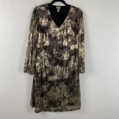 Chicos Shimmer Floral Shift Dress Size 2 US Large Bracelet Sleeves V Neck