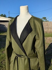 Yansi Fugel Long Green or Black Reversible Wool & Angora Belted Wrap Coat sz M