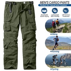 Men’s Lightweight Quick Dry Hiking Cargo Pants with 8 Pockets, Army Green, 32