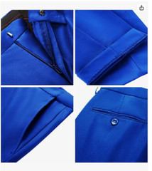 Men’s Suit Dress Pants Slim Fit LARGE Blue Groomsmen Wedding Pant Waist Flat