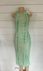 New ZARA Woman Green Tie Dye Tulle Mesh Midi Dress Ruched Sexy Size M 570K