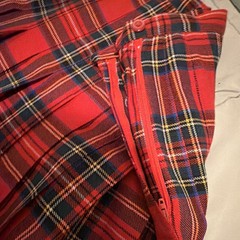 Womens Red Plaid Wool Pleated Knee Length Skirt Size 28 Regular Zip Closure