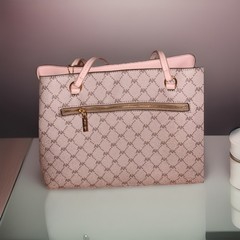 Women’s Pink/Beige Monogram Tote Bag Hello Kitty Charm Zip Closure Shoulder
