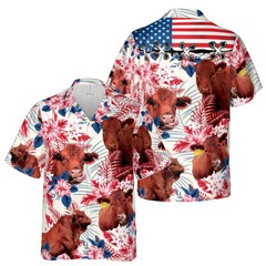 Red Angus Cattle American Flag Hawaiian Shirt For Men