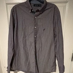 Nautica Men’s XL Brown/White Striped Button-Down Collar Long Sleeve Shirt