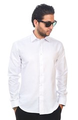Tailored / Slim Fit Mens White Dress Shirt Wrinkle-Free Spread Collar AZAR MAN
