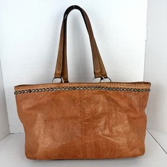 Double D Ranch Leather Studded Shoulder Bag Tote Burnt Orange Brown Patina FLAWS