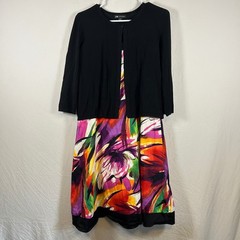 I.N. Studio Women 16 Floral Dress and Bolero Jacket Set Black Multi 2 Piece
