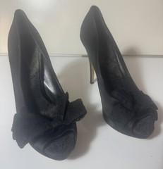Dolce & Gabbana Black Satin Peep Toe Pumps w/ Bow Tie High Heels EU:41