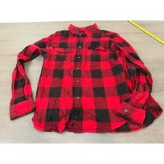 George Mens Red Black Buffalo Plaid Flannel Shirt Medium Long Sleeve Button Down