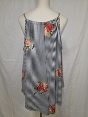First Love Womens XXL Sleeveless Tank Top Black And White Stripe And Floral