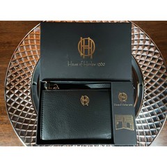 House of Harlow 1960 Black Leather Zip Card Case Wallet Keychain Gift Box NEW