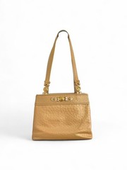 GIANNI VERSACE • Vintage 90s Pastel Gold Sunburst Ostrich Leather Shoulder Bag