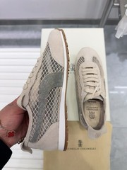 Brunello New Cucinelli Genuine Leather Mesh Comfortable Running Casual Shoes