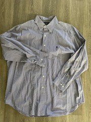 Polo Ralph Lauren Size 17 32/33 Blue Check Fit Button Up Dress Shirt HONG KONG