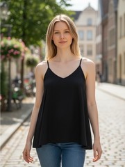 ESQUALO Black V-Neck Spaghetti Strap Tank