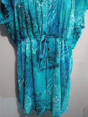 Liz Claiborne Axcess Shirt XL Scoop Neck Short Cap Sleeve Floral Blue Blouse