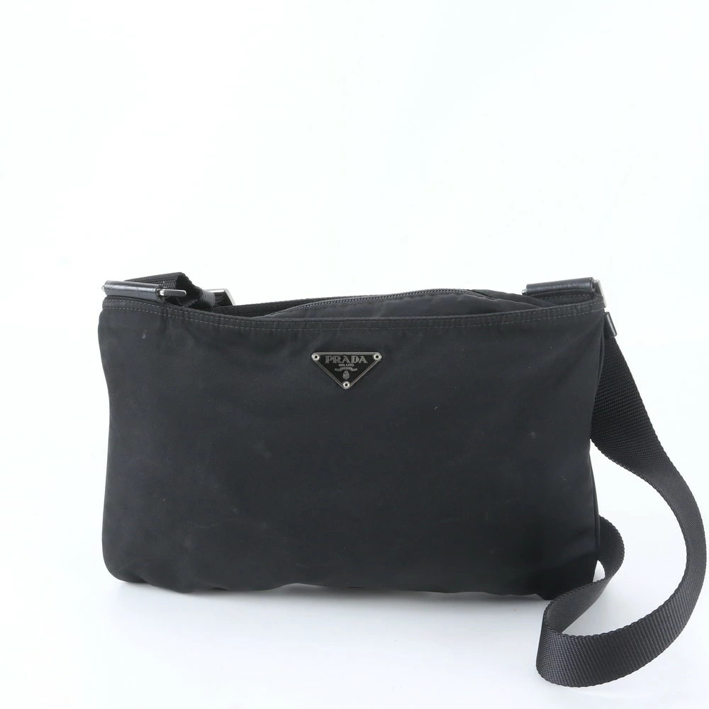 PRADA Tessuto Nylon Triangle Logo Shoulder Bag Crossbody Messenger Bag Black