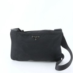 PRADA Tessuto Nylon Triangle Logo Shoulder Bag Crossbody Messenger Bag Black