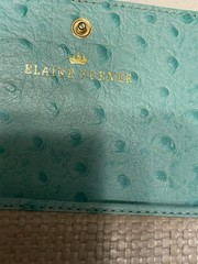 Elaine Turner Turquoise Ostrich Leather/StrawWallet New Without Tags