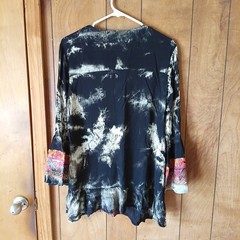 Caleoaa Embroidered Boho Tunic Top Size S Rayon Bell Sleeve Floral Blouse