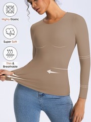 Women’s Long Sleeve Light Compression Shapewear – Seamless Waist Sculpting Top