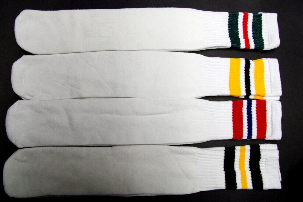 1 pairs 24 INCH LONG TUBE SOCKS WHITE STRIP MEN’S & WOMEN’S CREW BOOTS KNEE HIGH