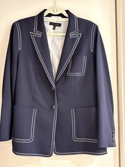 Escada Women’s Navy Blazer Jacket White Contrast Stitching Lined Size 44