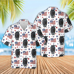 Black Angus American Flag Pattern Trendy Hawaiian Shirt, Funny Cow Trendy Hawaii